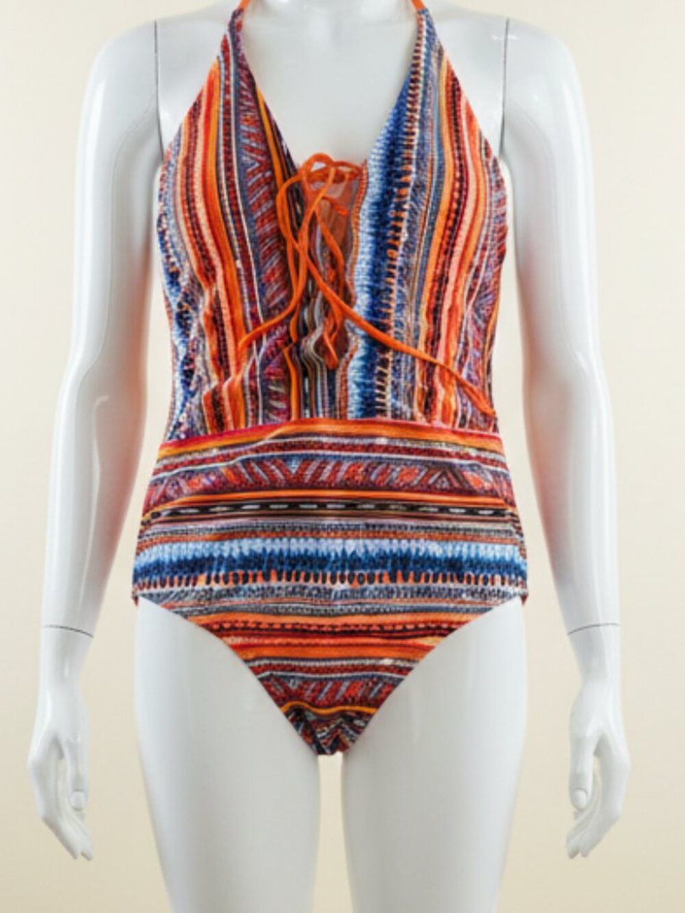 La Vie en Rose Tribal Lace-Up One-Piece Swimsuit | Aztec Stripe | Size L